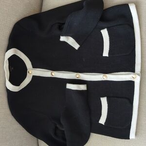 Quince Ivory Black Colorblock Organic Cotton Sweater Cardigan Size Small